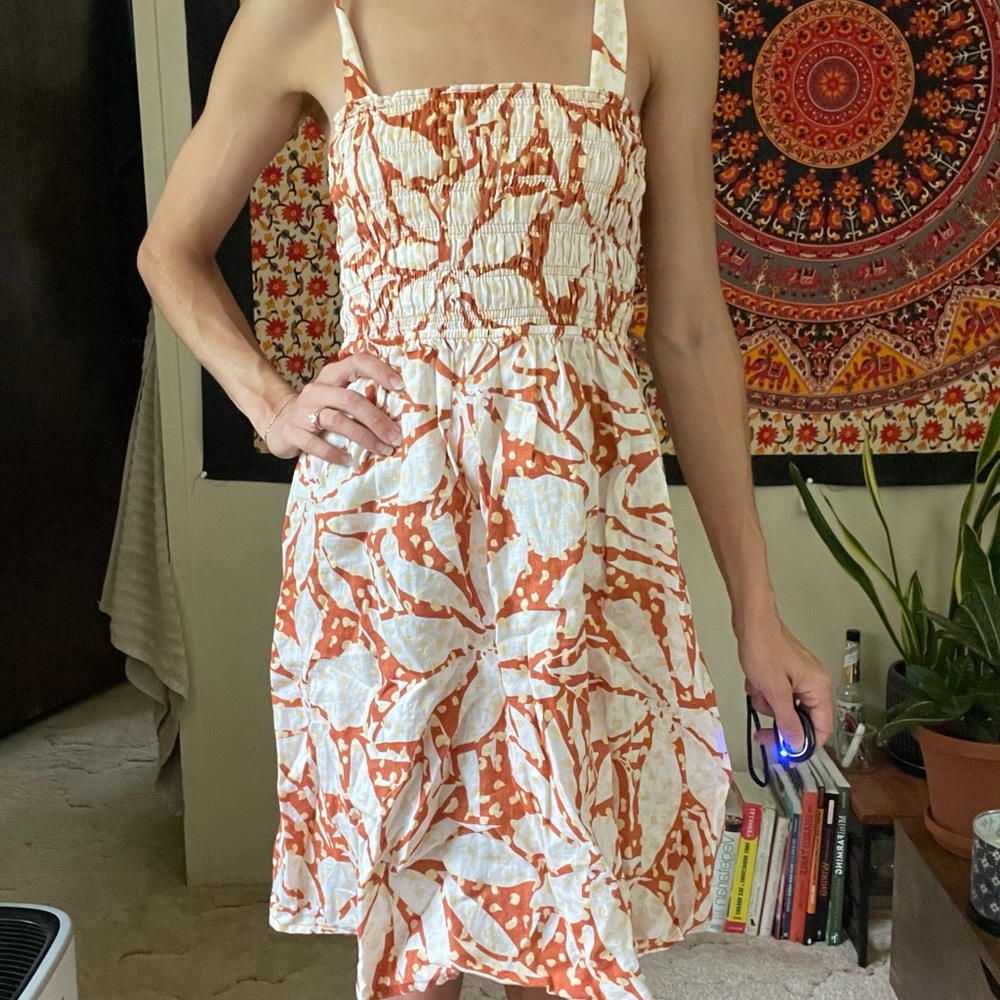 Women’s XS Nicole Miller Orange Midi Sundress Square Neck